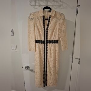 Little Mistress Women's Cream & Black Lace Midi Dress (Size US 2)